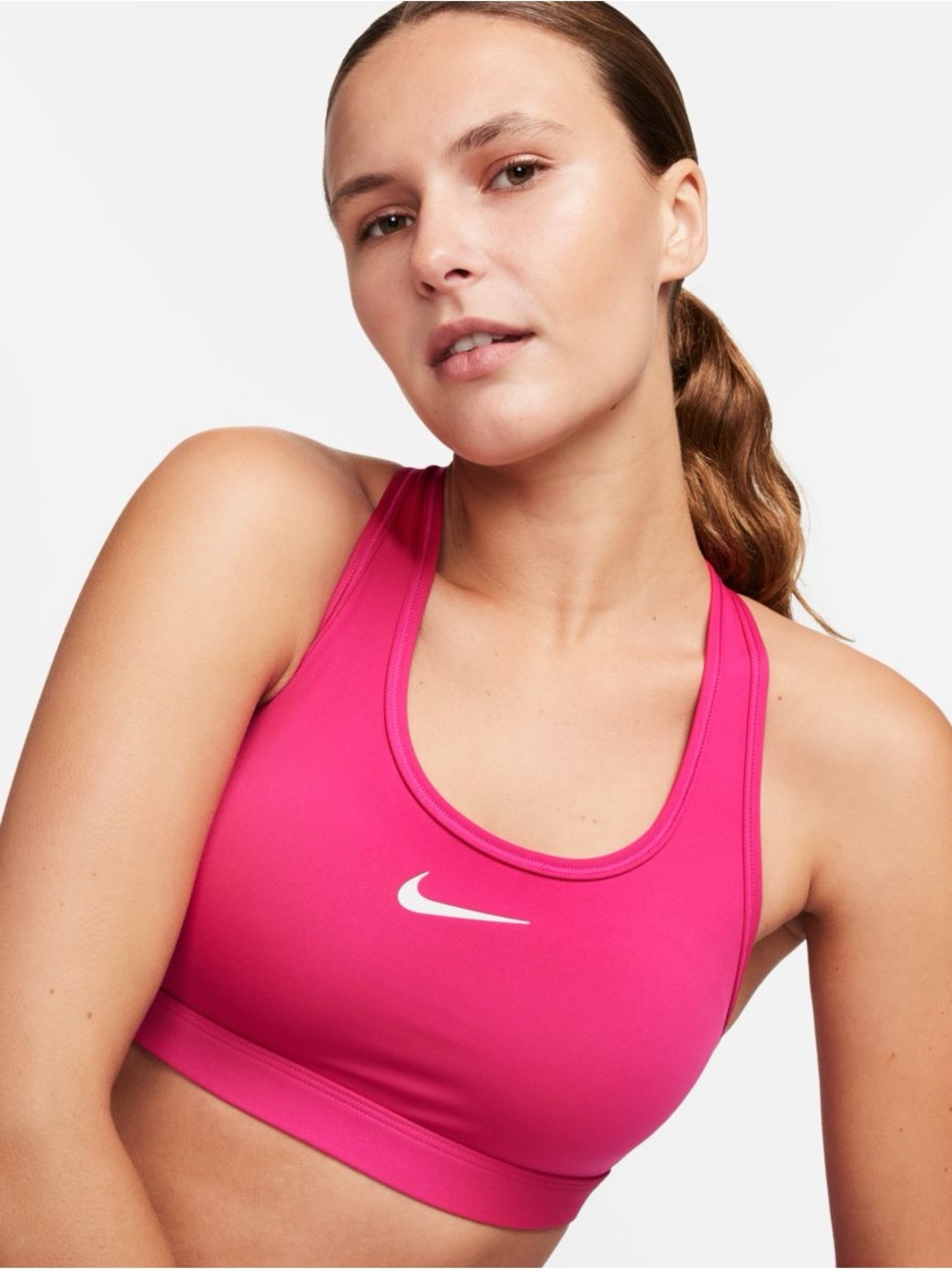 Nike Hot Pink Racerback Sports Bra with White Swoosh